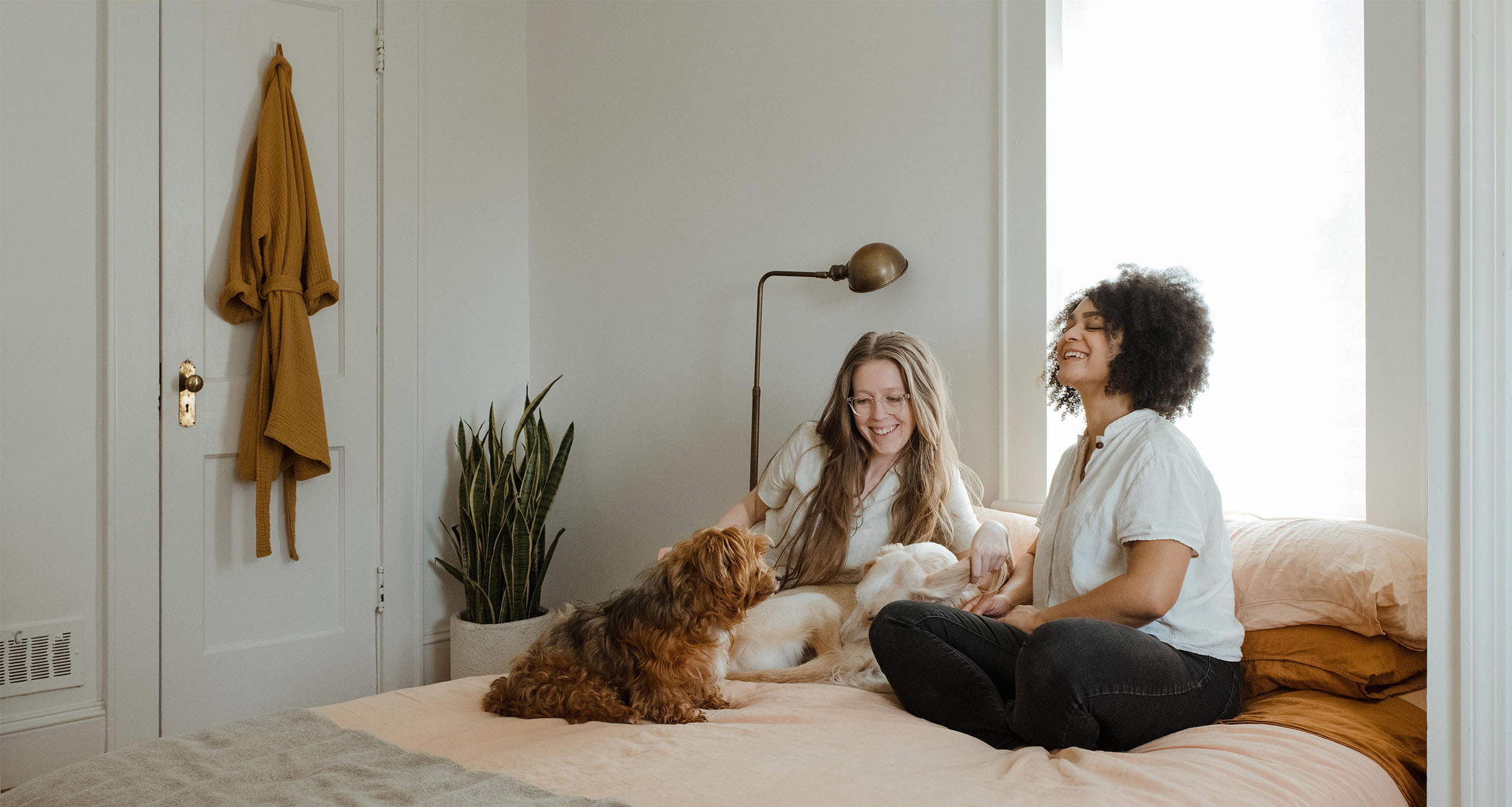 Young Women Couple Dog Pet Home Housing
